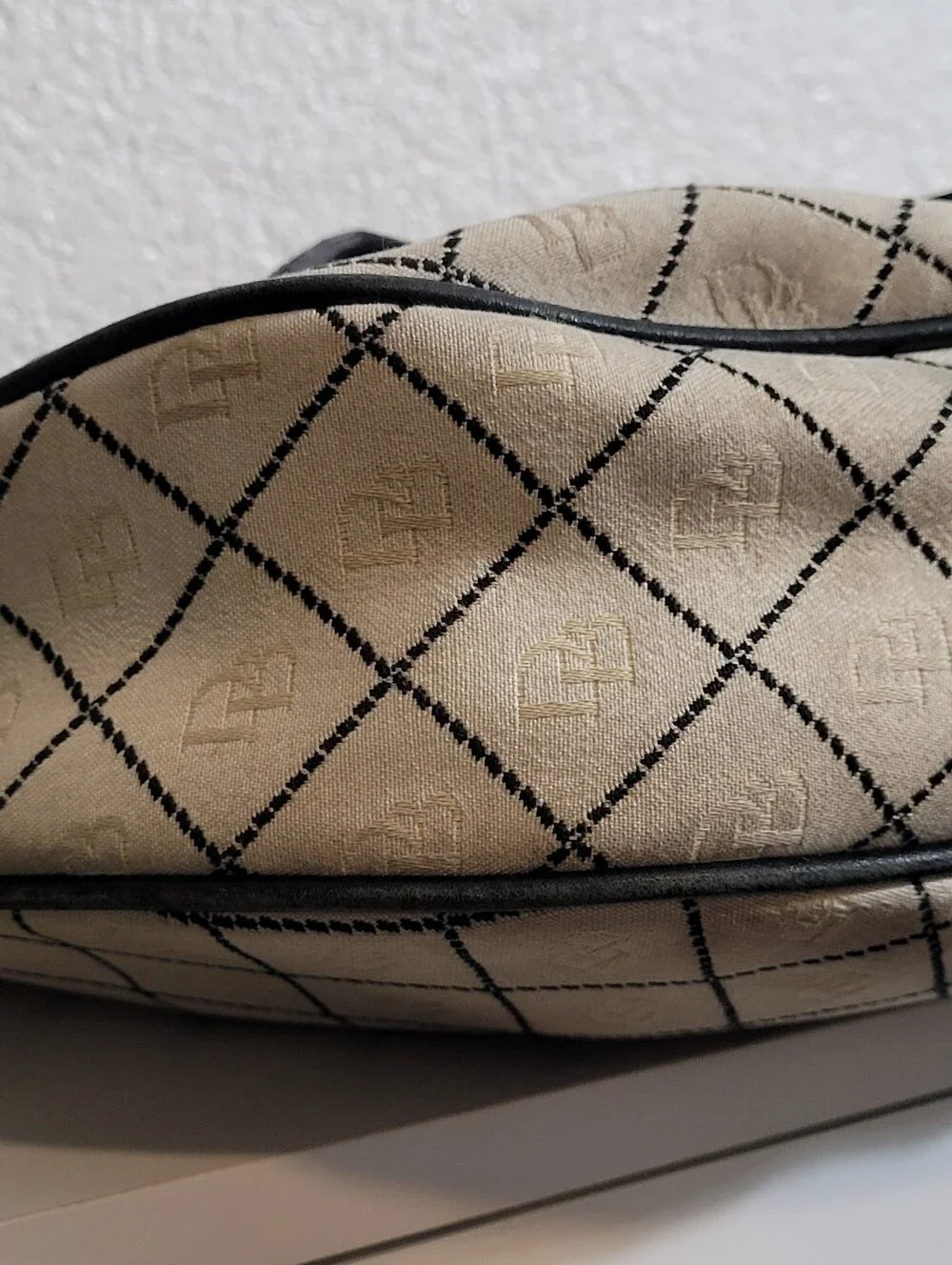 Dooney & Bourke Cream Black Canvas Monogram Hobo Shoulder Handbag